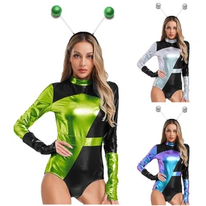 Women's Astronaut Costume Erotic Outfits With Headwear Bodysuit Dance Alien - Picture 1 of 48