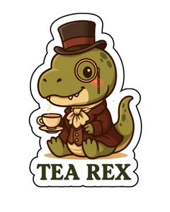 Tea Rex T-Rex Funny Retro Parody Custom Vinyl Die Cut Sticker 3.5x2.5 - Picture 1 of 1