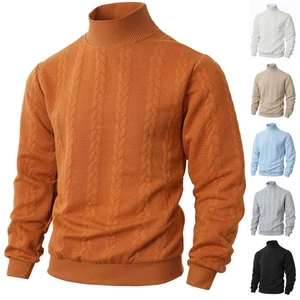 Men's Turtleneck Textured Twisted Knitted Pullover Sweaters Comfort Outfits - Picture 1 of 38