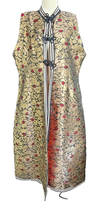 Handmade Gold Black Red Brocade Handmade Long Vest Renaissance Coplay OS - Image 1 of 4
