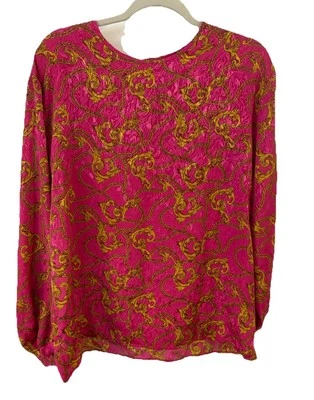 BOBBIE & BROOKS Mujer Rosa y Dorado Cadena Manga Larga Cuello Redondo Vintage Años 90 Nuevo con Etiquetas Foto 1 de 4