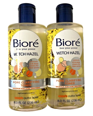 Tónico clarificador de poros Bioré Witch Hazel sin aceite 8 fl oz lote de 2 descontinuado Foto 1 de 4
