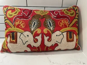 VINTAGE Pier 1 Embroidered Elephant Throw Pillow 18” X 11” - Picture 1 of 8