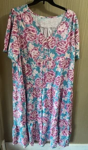 Abito donna blu denim ricamato senza maniche scollo a V taglia 3X maxi taglie forti - Foto 1 di 6