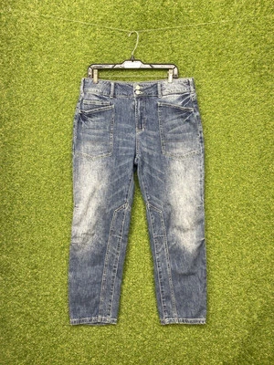 Pantalones de mezclilla Anthropologie Pilcro The Wanderer Barrel para mujer 29P retazos desvanecidos Y2K Foto 1 de 4