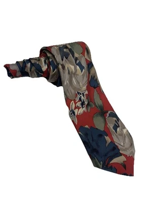 Antigo Mario Ferrari Floral abstrato vermelho branco azul motivo floral artista 100% seda - Imagem 1 de 4