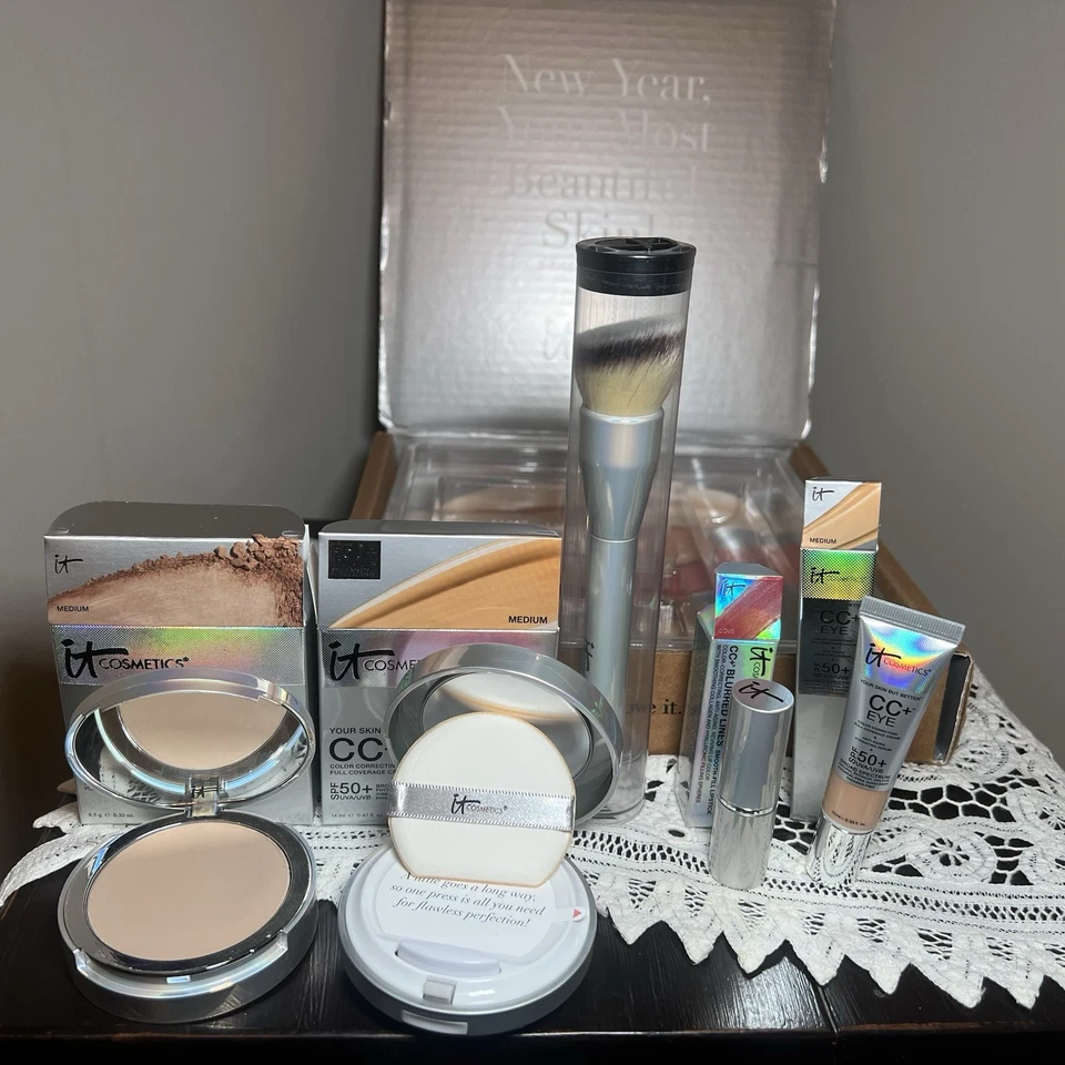 5 Pc IT Cosmetics Your Skin Better Medium CC Cream, Eye, Powder, Brush Lipstick - Image 1 of 4