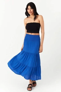 Blue Shirred Waist Crinkle Maxi Skirt - Picture 1 of 10