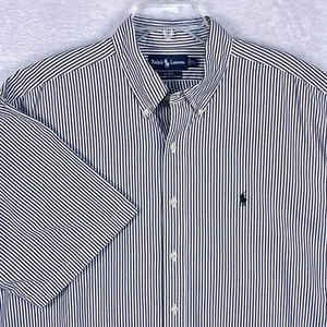 VTG Ralph Lauren Men XXL Blake White Striped Black Pony Preppy Oxford Shirt - Picture 1 of 7