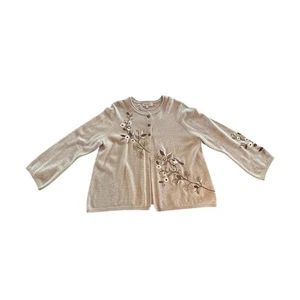 Coldwater Creek Vintage Baumwolle Strickjacke Blumen Vögel Pullover Damengröße 1X - Bild 1 von 7