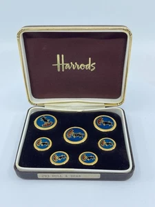 Vintage Harrods Brass Jacket Buttons Set London Badge & Button Co Bull & Bear - Picture 1 of 24