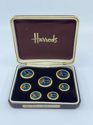 Vintage Harrods Brass Jacket Buttons Set London Badge & Button Co Bull & Bear - Image 1 of 4