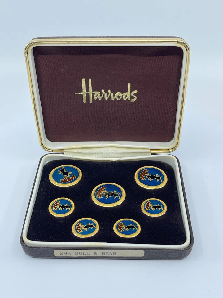 Vintage Harrods Brass Jacket Buttons Set London Badge & Button Co Bull & Bear - Image 1 of 4