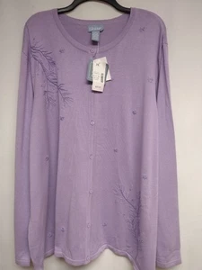 Liz & Me Damen Strickjacke Lavendel bestickt/Pailletten (Gr. 3X)Neu mit Etikett - Bild 1 von 3