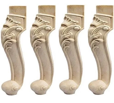 Wooden Furniture Legs 16 in / 40 cm, Set of 4 European Style Solid Wood Carving - Image 1 of 4