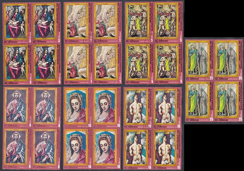Guinea Ecuatorial 1976 Usado Bloque x 4 Juego Completo Michel 813/819 El Greco Foto 1 de 1