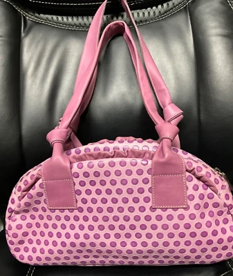 ARADIA ITALIAN PURPLE PINK POLKADOT LEATHER ZIPPERED HANDBAG SHOULDER BAG PURSE - Image 1 of 4