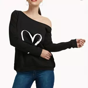 MAGICMK Off The Shoulder Pullover Sweatshirt Longsleeved Heart Print Size 5XL - Picture 1 of 15