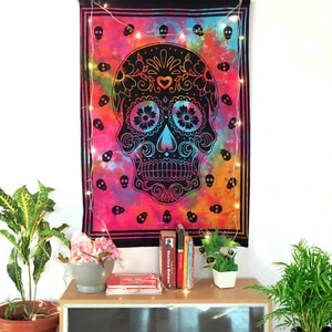 Skull Print Tie Dye Poster Tapestry Home Decor Wall Hanging Art Deco Tapestries - Picture 1 of 4