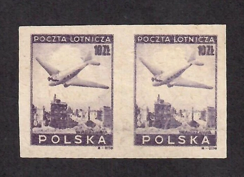 Poland 1946 Douglas DC-3 Over Warsaw MNH NG Imperforate Pair Airmail Issue Cover
