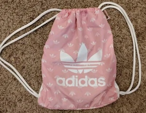 Adidas Drawstring Bag Two Tone Pink Logo Thick Lined B25 - Picture 1 of 6