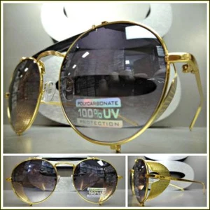 Steampunk Cyber Vintage Retro Blinder Stil Sonnenbrille Einzigartig Rund Gold - Picture 1 of 9