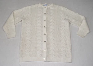 Vintage Knit Sweater Sherry Gale Size S 80s Ivory White Cat Eye Button Librarian - Picture 1 of 9