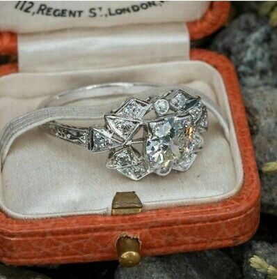2Ct Vintage Diamante Circa Antico Art Déco Fidanzamento Anello 14k Oro Bianco Su • 119.47€