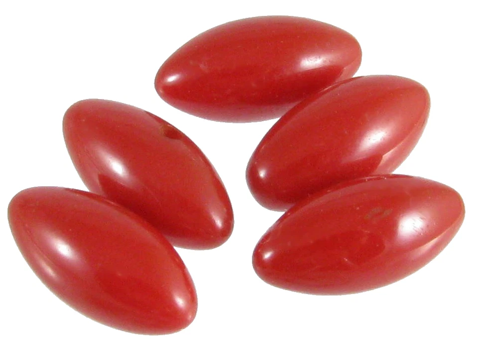 Set of 5 Vintage Cherry Red Bakelite Buttons, Ovoid Shape - Image 1 of 1