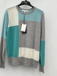 JERSEY CUELLO REDONDO BLOQUE DE COLORES MEZCLA GRIS CACHEMIR PURO AUTÓGRAFO M&S - Imagen 1 de 4