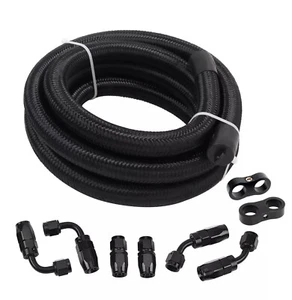 6AN 8AN 10AN 12AN Fuel Line Kit Nylon Braided Hose Fitting Kit CPE 10FT Black - Picture 1 of 18