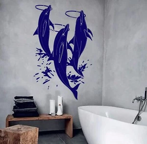 Vinyl Wall Decal Dolphins Show Zoo Water Park Bathroom Design Stickers (881ig)  - Picture 1 of 3