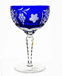 Ajka Marsala Cobalt Blue cut to clear Crystal Champagne Sherbet Goblet - Picture 1 of 5