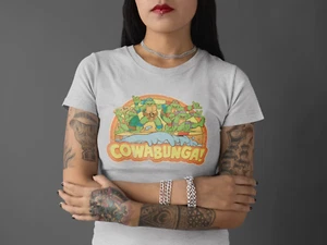 TMNT Gang Retro Cowabunga Official Women's T-Shirt Teenage Mutant Ninja Turtles - Picture 1 of 5