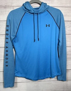 Women’s Under Armour HeatGear Loose Pullover Mock Neck Hoodie Blue Teal Medium - Picture 1 of 6