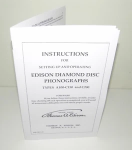Edison Diamond Disc Phonograph A100 C150 C200 Manual de Instrucción Reproducción - Imagen 1 de 10