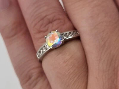 9ct White Gold Mercury Mystic Topaz Cubic Zirconia Ring K1/2 375 Sheffield SG 3g - Image 1 of 4
