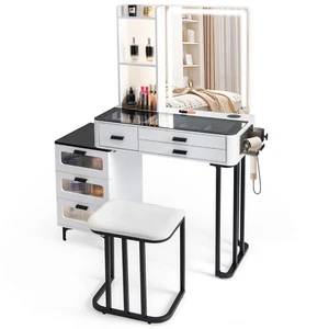 Makeup Vanity Desk with Mirror and Lights Dressing Table and Stool Set - Picture 1 of 9