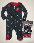 NIKE Baby Boys 3-pc GIFT SET: Coverall & 2-Pairs of  Booties 0-12 Months Black