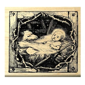 P5 Baby Jesus con cordero-3x3" sello de goma WM - Imagen 1 de 2
