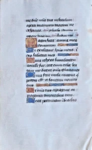 ca.1450 medieval Book of Hours manuscript bifolio,12 gold initials on color. - Picture 1 of 2