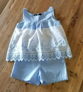 vestito bambina set 2 pezzi maglietta con ricamo e pantoloncini corti 100%cotone - Foto 1 di 3