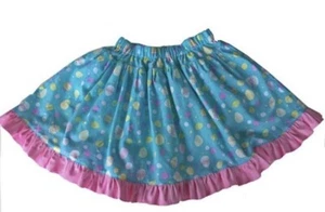 Toddler Small Child Handmade Easter Full Cotton Skirt Pink and Aqua Ruffles Eggs - Picture 1 of 3