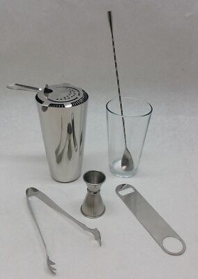 (7-Piece) BOSTON SHAKER SET Glass,Tin,Spoon,Jigger,Tongs,Opener,Strainer Bar Kit • 29.08£