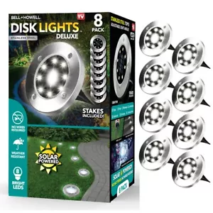 Bell + Howell Solar Powered 4/8 LED Outdoor Disk Lights - 8 Pack / In 3 Colors - Picture 1 of 26