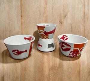 Crate & Barrel Kittery Lobster Bowls & Butter Warmer Dishes Coastal Seafood Set - Picture 1 of 10