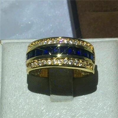 2.00Ct Princess Cut Natural Sapphire Diamond Wedding Ring 14K Yellow Gold Size6 - Image 1 of 4
