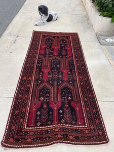 Antique Afghan Turkmen Rug or Runner - 4' x 9' Red Geometric with Animals - Picture 1 of 10