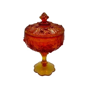 Vintage Fenton Amberina Cabbage Rose Glass Compote Glowing Candy Dish 8" - Picture 1 of 12