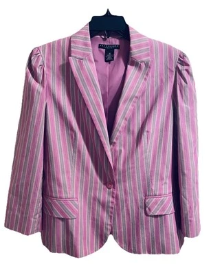 Blazer Apostrophe Elastizado Rosa Y Gris Rayas 100% Algodón Talla 14 Ligero Foto 1 de 4